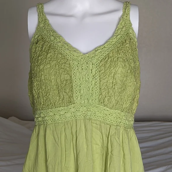 Green 100% cotton maxi tiered dress - Picture 2 of 3